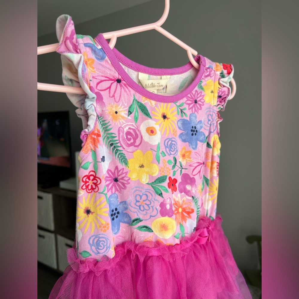 Matilda Jane Magenta Floral Tulle Skirt Dress Size 4 VGUC - Picture 3 of 6